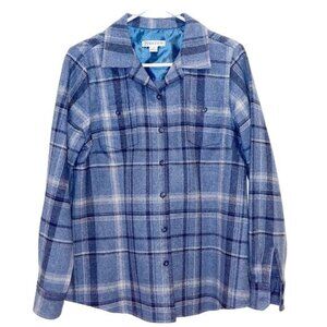 Pendleton Blue Plaid Button Down Shirt 100% Wool Size Medium
